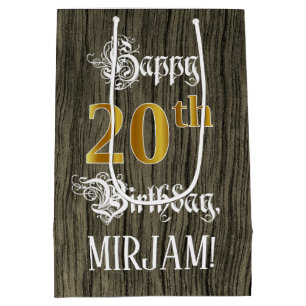 20. Geburtstag: Imitate Gold Look & Imitate Holzmu Mittlere Geschenktüte