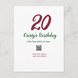 20. Geburtstag MARON QR-Code bold retro grün Postkarte