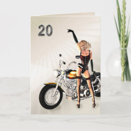 20. Geburtstag, Motorrad und Mädchen Karte
