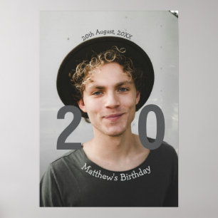 20. Geburtstag Name Foto Datum Mann Blau Weiß s Poster