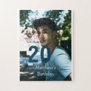20. Geburtstag Name Foto Datum Mann Blau Weiß s Puzzle