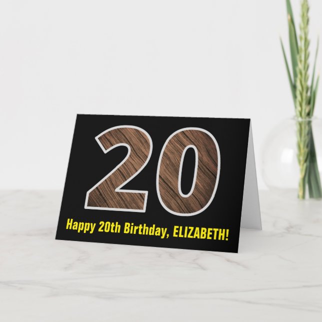 20. Geburtstag: Name + Imitate HolzkörnPattern "20 Karte (Vorderseite)