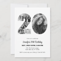 20. Geburtstag Nummer 20 FotoCollage Schwarz-weiß