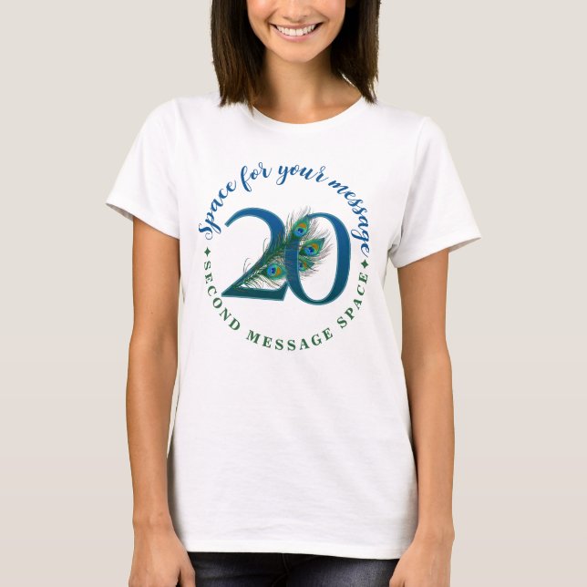 20. Geburtstag oder Jubiläum Pfauenfedern T-Shirt (Vorderseite)