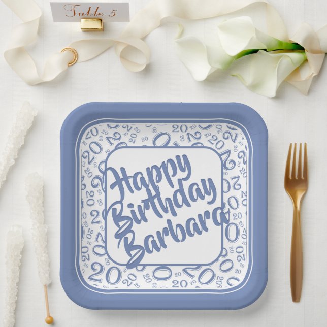 20. Geburtstag Party Nummer Muster Blau Weiß Pappteller (Hochzeit)