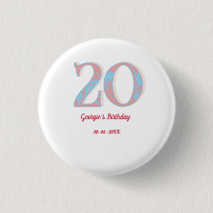 20. GEBURTSTAG PFIRSICH BLAU FETT RETRO NAME STYLI BUTTON