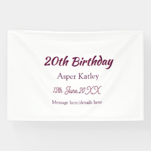 20. Geburtstag pink lila Name Datum Nachricht einf Banner