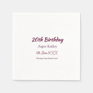 20. Geburtstag pink lila Name Datum Nachricht einf Serviette