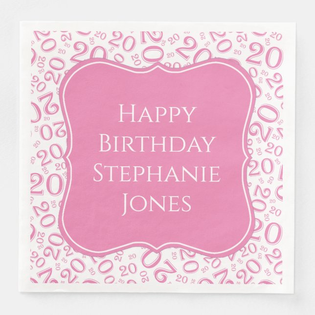 20. Geburtstag Pink Random Nummer 20 Muster Serviette (Vorderseite)