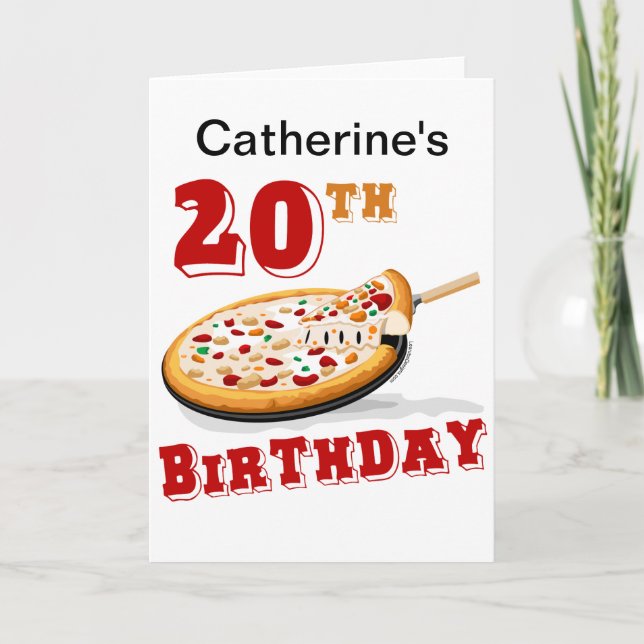 20. Geburtstag Pizza Party Karte (Vorderseite)