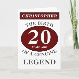 20. Geburtstag Red Genuine Legend Ihren Namen hinz Karte