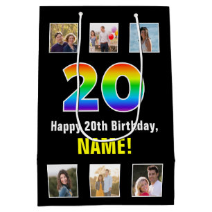 20. Geburtstag: Regenbogen "20", benutzerdefiniert Mittlere Geschenktüte