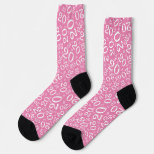20. Geburtstag Rosa/Weiße Zufallszahlen-Muster Socken