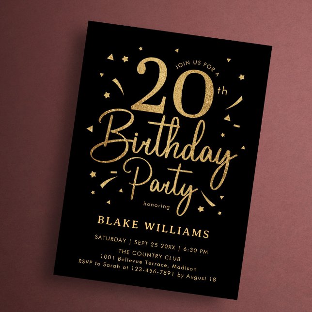 20. Geburtstag Schwarz Gold Einladung (Von Creator hochgeladen)