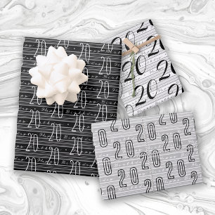 20. Geburtstag Schwarz-weiße Typografie-Zahlen Geschenkpapier Set