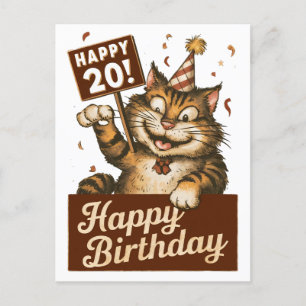 20. Geburtstag süße lustige Katze vintage Postkarte