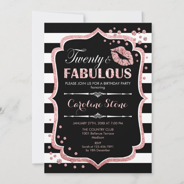 20. Geburtstag - Zwanzig fabelhafte Schwarze Rose  Einladung (Vorderseite)