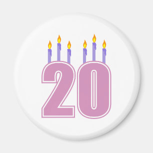 20 Geburtstags-Kerzen (lila/Rosa) Magnet