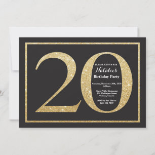 20. Geburtstagseinladung Gold Glitter Kreidetafel Einladung