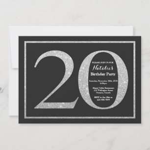 20. Geburtstagseinladung Silber Glitter Kreidetafe Einladung