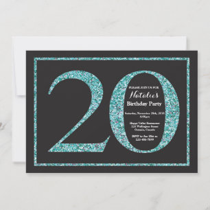 20. Geburtstagseinladung Teal Glitter Kreidetafel Einladung