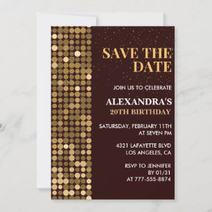 20. Geburtstagseinladungen Save the date Gold Einladung