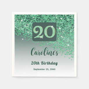 20. Geburtstagsfeier Funkelnder grüner Glitter Serviette