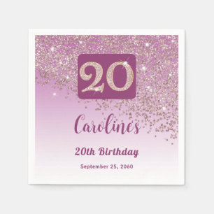 20. Geburtstagsfeier Funkelnder Roségold-Glitter Serviette