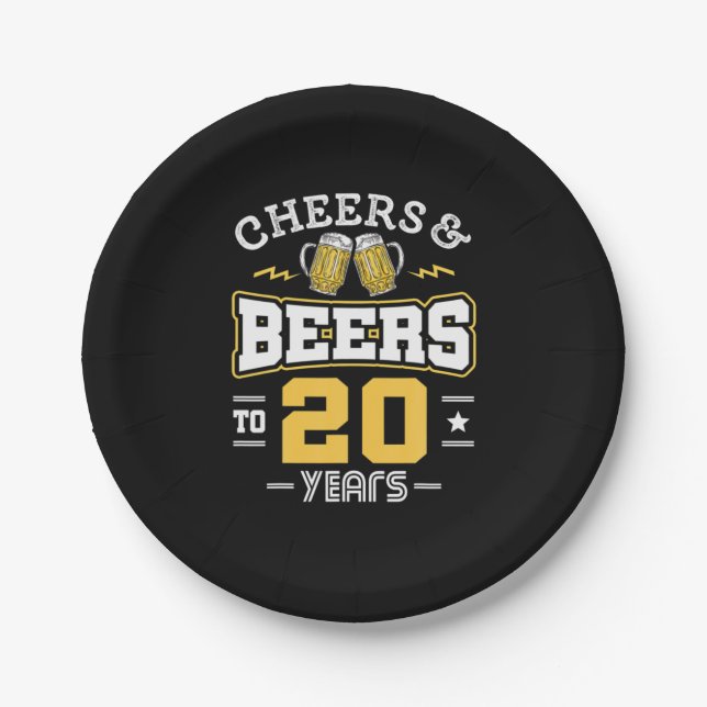 20. Geburtstagsjubiläum und Bier Geburtstag Pappteller (Vorderseite)