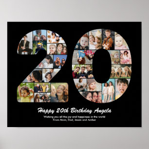 20. Geburtstagsnummer 20 Fotocollage Geschenk Poster