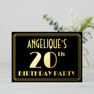 20. Geburtstagsparty: Art Deco Look "20", w/ Name Folieneinladung