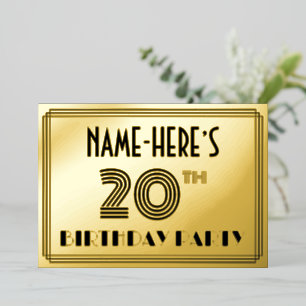 20. Geburtstagsparty — Art Deco Stil "20" & Name Folieneinladung