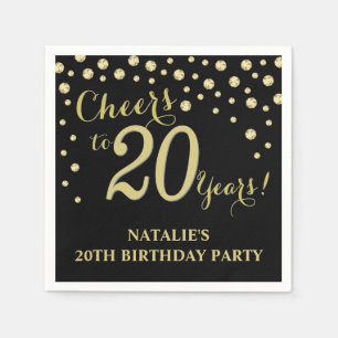 20. Geburtstagsparty Black and Gold Diamond Napkin Serviette