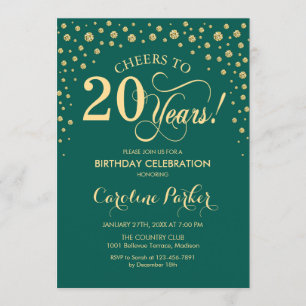 20. Geburtstagsparty Einladung - Gold Green