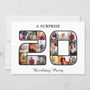 20. Geburtstagsparty Foto Collage Schwarz-weiß Einladung