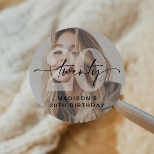20. Geburtstagsparty im Minimalistischen Foto Runder Aufkleber