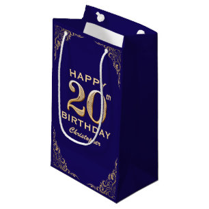 20. Geburtstagsparty Navy Blue and Gold Glitzer Kleine Geschenktüte