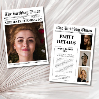 20. Geburtstagsparty Newspaper Cover Foto Einladung