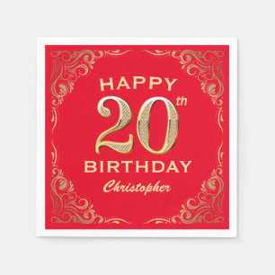 20. Geburtstagsparty Rot und Gold Glitzer Frame Serviette