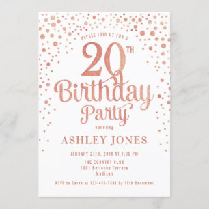 20. Geburtstagsparty - White & Rose Gold Einladung