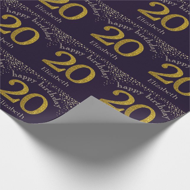 20 Glitzer Gold Birthday Wrapping Paper Geschenkpapier (Ecke)