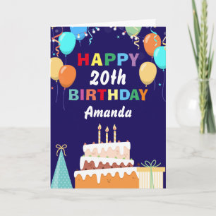 20. Happy Birthday Balloons Cake Navy Blue Karte