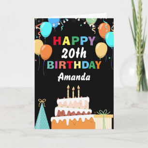20. Happy Birthday farbenfrohe Balloons Kuchen sch Karte