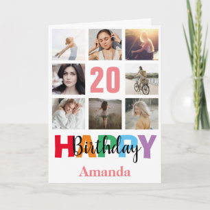 20. Happy Birthday Foto Collage Modern Pink Karte