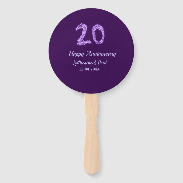 20. Happy Jubiläum Pärchenname Datum lila Fächer (Vorderseite)