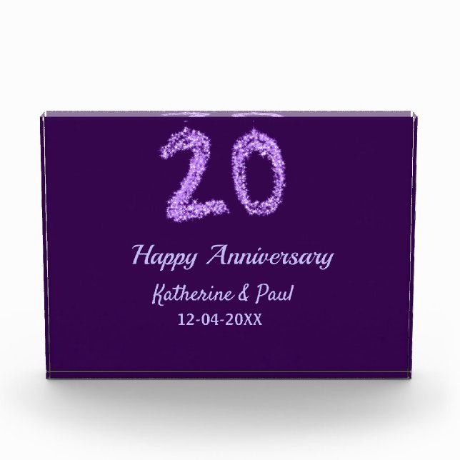 20. Happy Jubiläum Pärchenname Datum lila Fotoblock (Vorderseite)