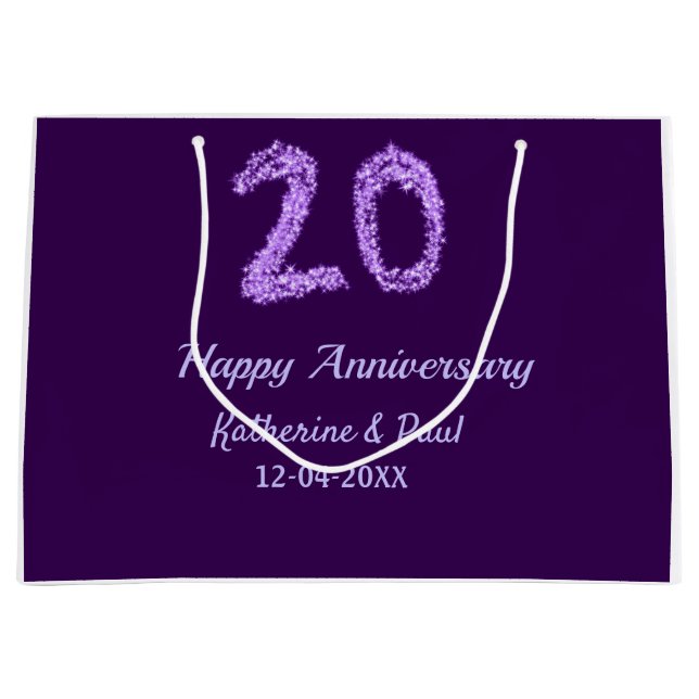 20. Happy Jubiläum Pärchenname Datum lila Große Geschenktüte (Vorderseite)