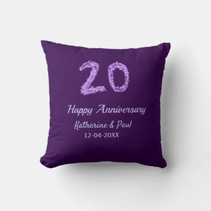 20. Happy Jubiläum Pärchenname Datum lila Kissen