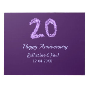 20. Happy Jubiläum Pärchenname Datum lila Notizblock