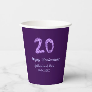 20. Happy Jubiläum Pärchenname Datum lila Pappbecher